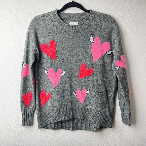 LOFT Lou & Grey Grey W/Pink & Red Hearts Sweater Valentines Sz. S - Picture 2 of 7